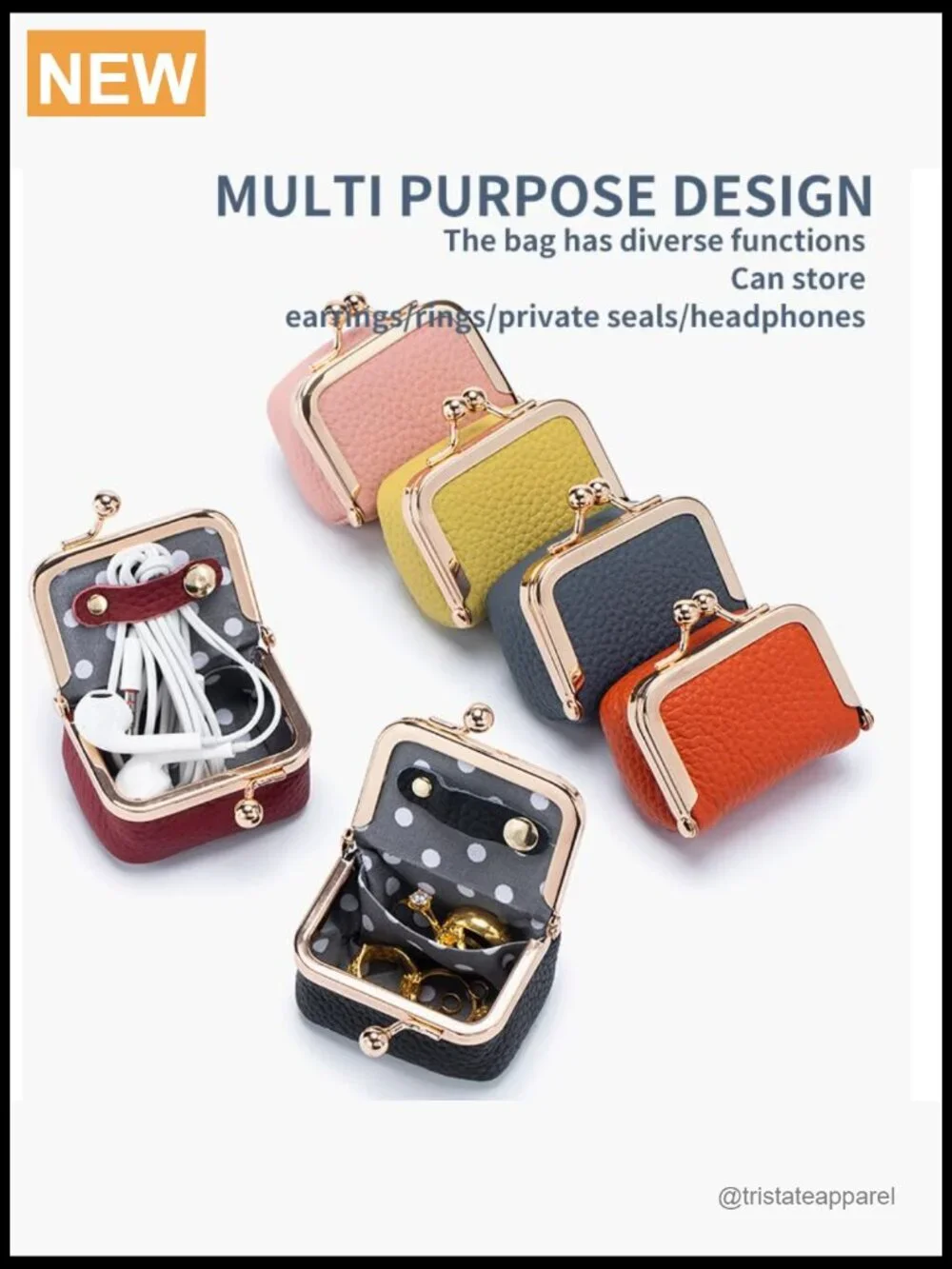 Genuine Leather Mini Jewelry Box Travel Case Kiss Lock Coin Purse Organizer